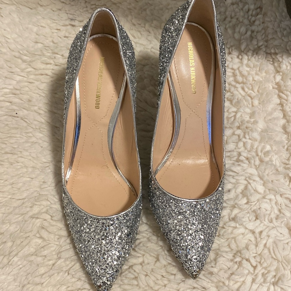 Nicholas Kirkwood Silver Glitter Pearl Mira Heels